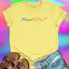 Found Soul® rainbow stars yellow t-shirt for stardust and cosmic inheritance.