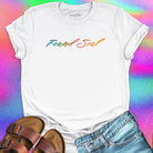 Found Soul® rainbow stars white t-shirt for stardust and cosmic inheritance.