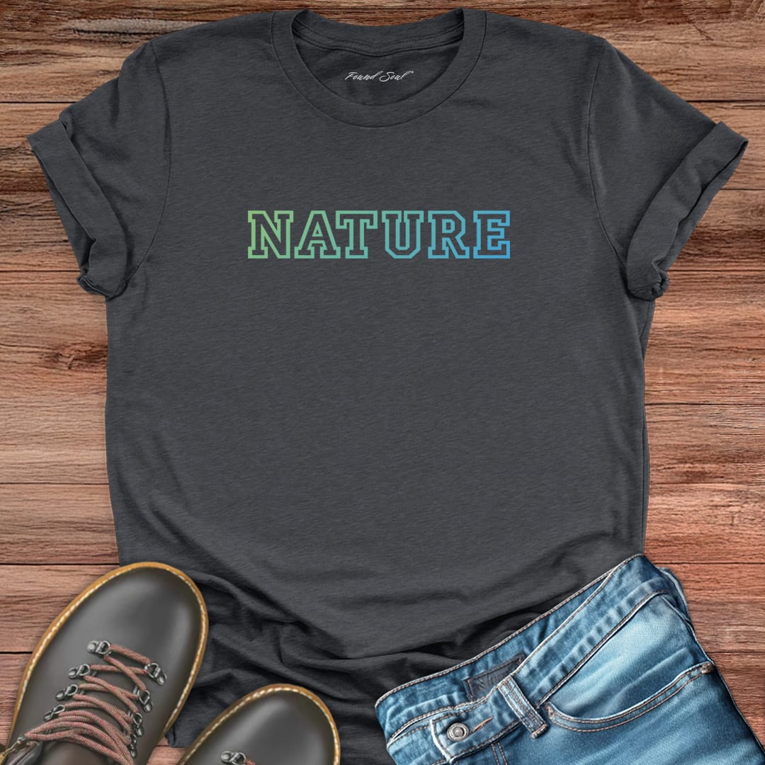 Graduated in nature dark grey t-shirt for earth education and wilderness wisdom spiritual apparel.