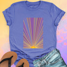 Sunrise with radiating rays in purple and gold purple t-shirt for dawn watching infinite potential morning ritual