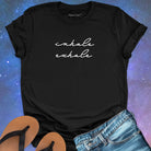Inhale exhale black t-shirt for breath work and mindfulness.