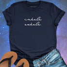 Inhale exhale navy t-shirt for breath work and mindfulness.