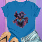 Dramatic iris flower blue t-shirt for twilight blooming threshold transformation edge dwelling spiritual radiance