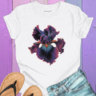 Dramatic iris flower white t-shirt for twilight blooming threshold transformation edge dwelling spiritual radiance