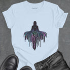 Dripping cosmic energy on light blue t-shirt for meditation surrender levitation spiritual rising