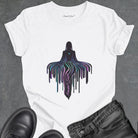 Dripping cosmic energy on white t-shirt for meditation surrender levitation spiritual rising