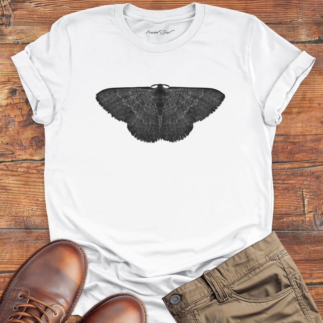 Detailed moth with intricate wings white t-shirt for moon navigation phase trust adaptive flight spiritual change