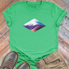 Geometric rainbow gradient diamond mountain on green t-shirt for peak frequency mountain geometry sacred earth energy