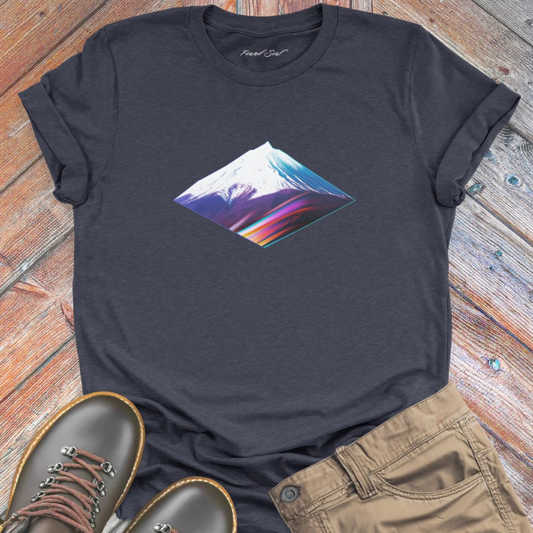 Geometric rainbow gradient diamond mountain on grey t-shirt for peak frequency mountain geometry sacred earth energy