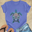 Mosaic sea turtle vibrant patterns purple t-shirt for patience and sacred journeys.
