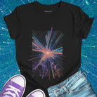 Cosmic explosion black t-shirt for stardust creation and transformation.