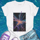 Cosmic explosion white t-shirt for stardust creation and transformation.