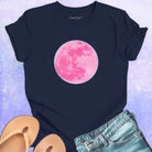 Pink moon navy t-shirt for lunar cycles and moon gazers.