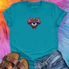 Third eye with vibrant colors turquoise t-shirt for intuition and inner knowing.