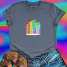 Mushrooms with rainbow gradient drips grey t-shirt for nature wisdom and fungi appreciation.