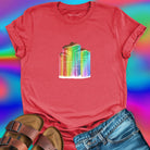 Mushrooms with rainbow gradient drips red t-shirt for nature wisdom and fungi appreciation.