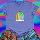 Mushrooms with rainbow gradient drips grey t-shirt for nature wisdom and fungi appreciation.