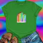 Mushrooms with rainbow gradient drips green t-shirt for nature wisdom and fungi appreciation.