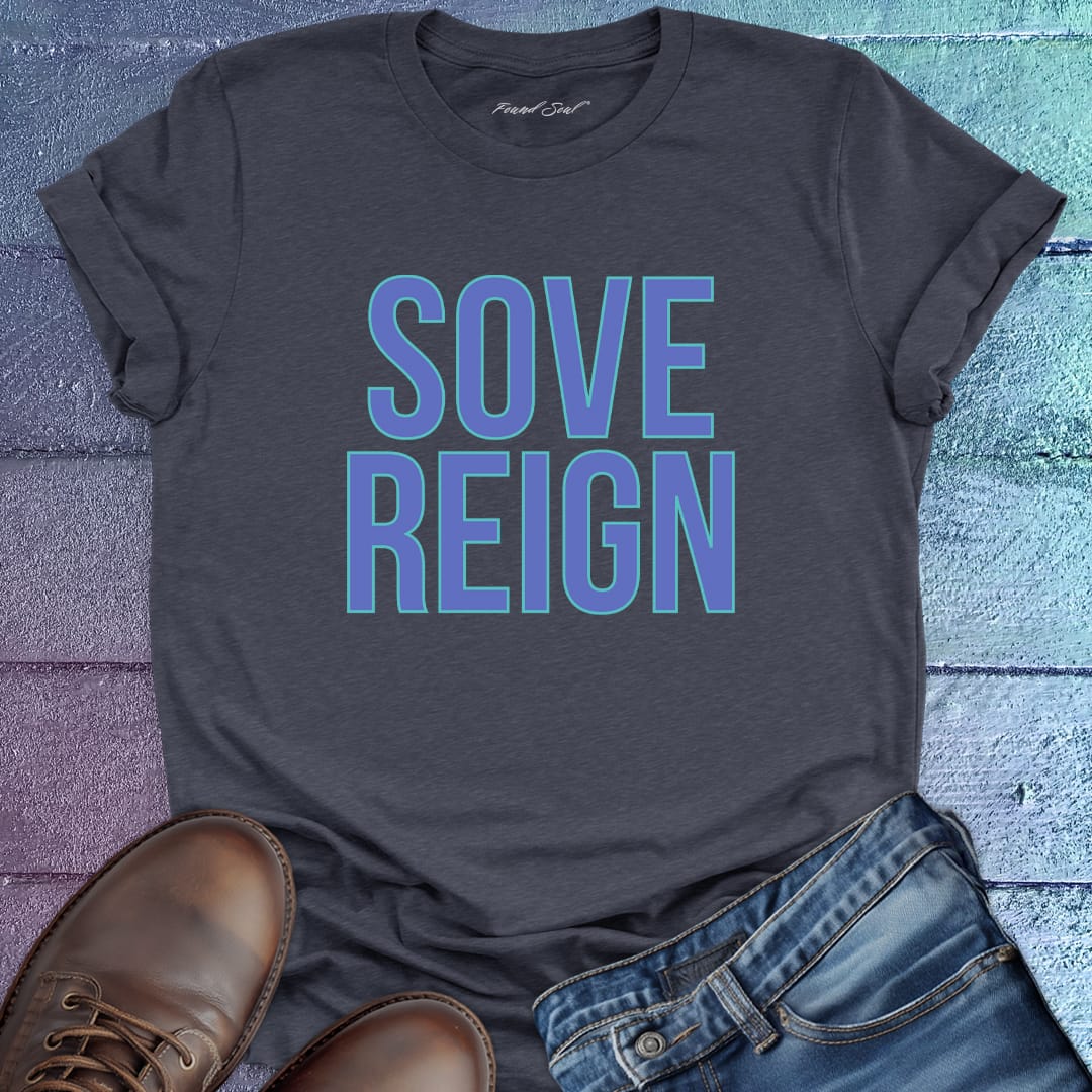Sovereign grey t-shirt that celebrates self-governance, personal power, and the courage to rule your own life with integrity.