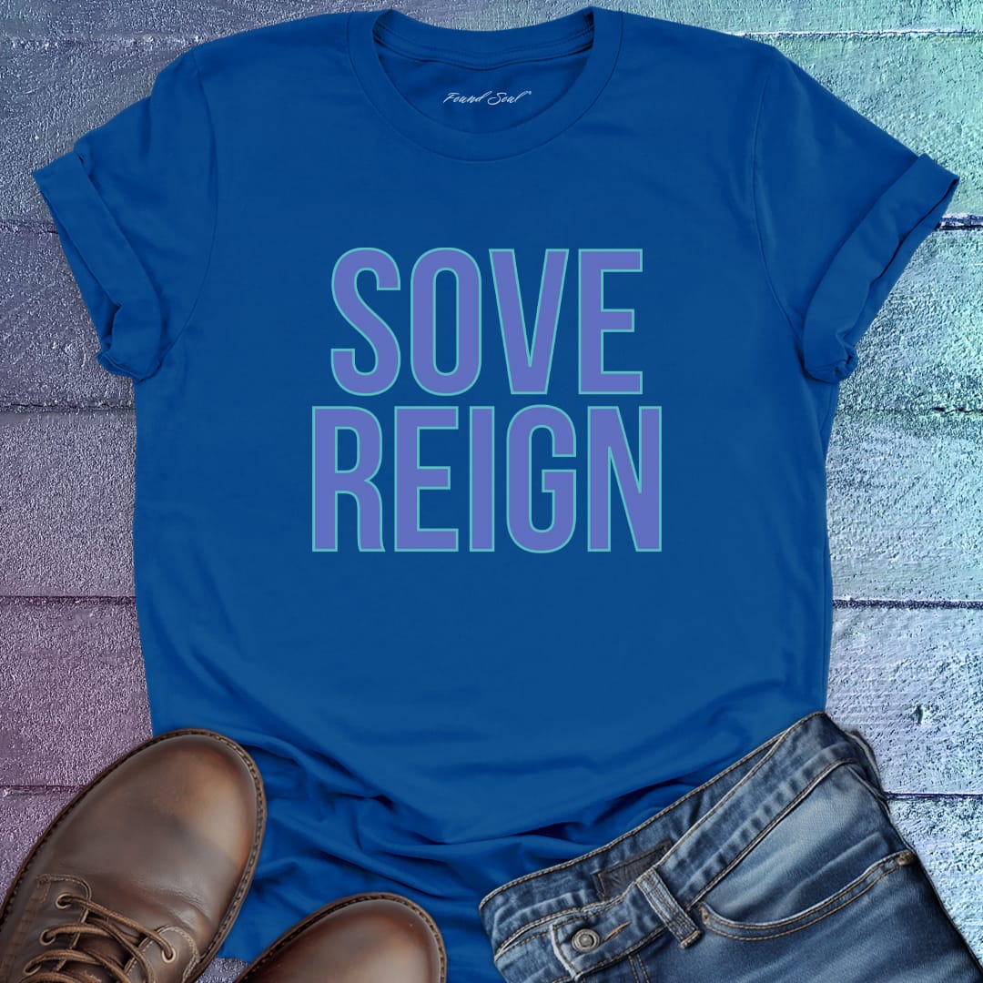 Sovereign blue t-shirt that celebrates self-governance, personal power, and the courage to rule your own life with integrity.