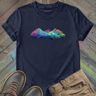 Spectrum summit rainbow mountain peak navy t-shirt for climbers. Celebrating elevation as vision, summits holding all colors, and rising to see more.
