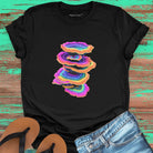 Vibrant stacked rainbow turkey tail mushrooms black t-shirt for layered growth shadow rising mushroom wisdom spiritual building light seeking nature