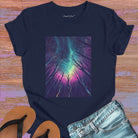Cosmic mountain landscape with starry sky navy t-shirt for wonder and perspective.