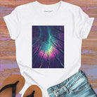 Cosmic mountain landscape with starry sky white t-shirt for wonder and perspective.