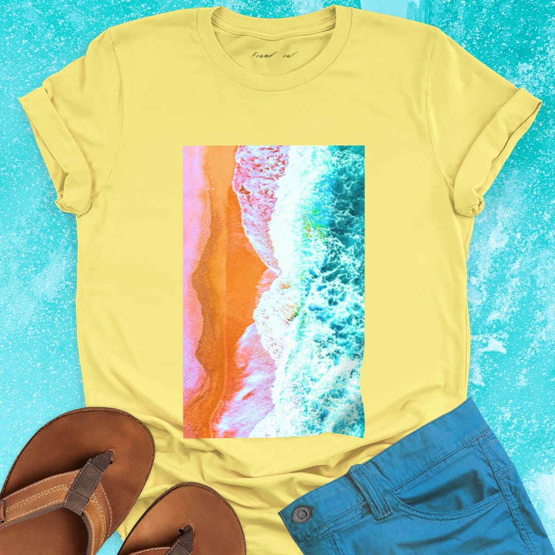 Beach and waves surf blend yellow t-shirt for healing and coastal peace.