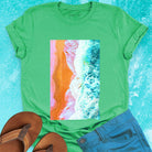 Beach and waves surf blend green t-shirt for healing and coastal peace.