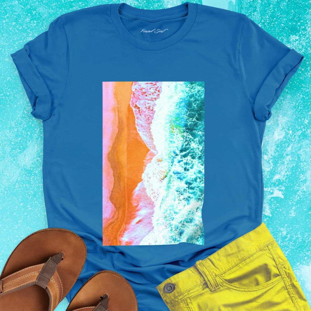 Beach and waves surf blend blue t-shirt for healing and coastal peace.