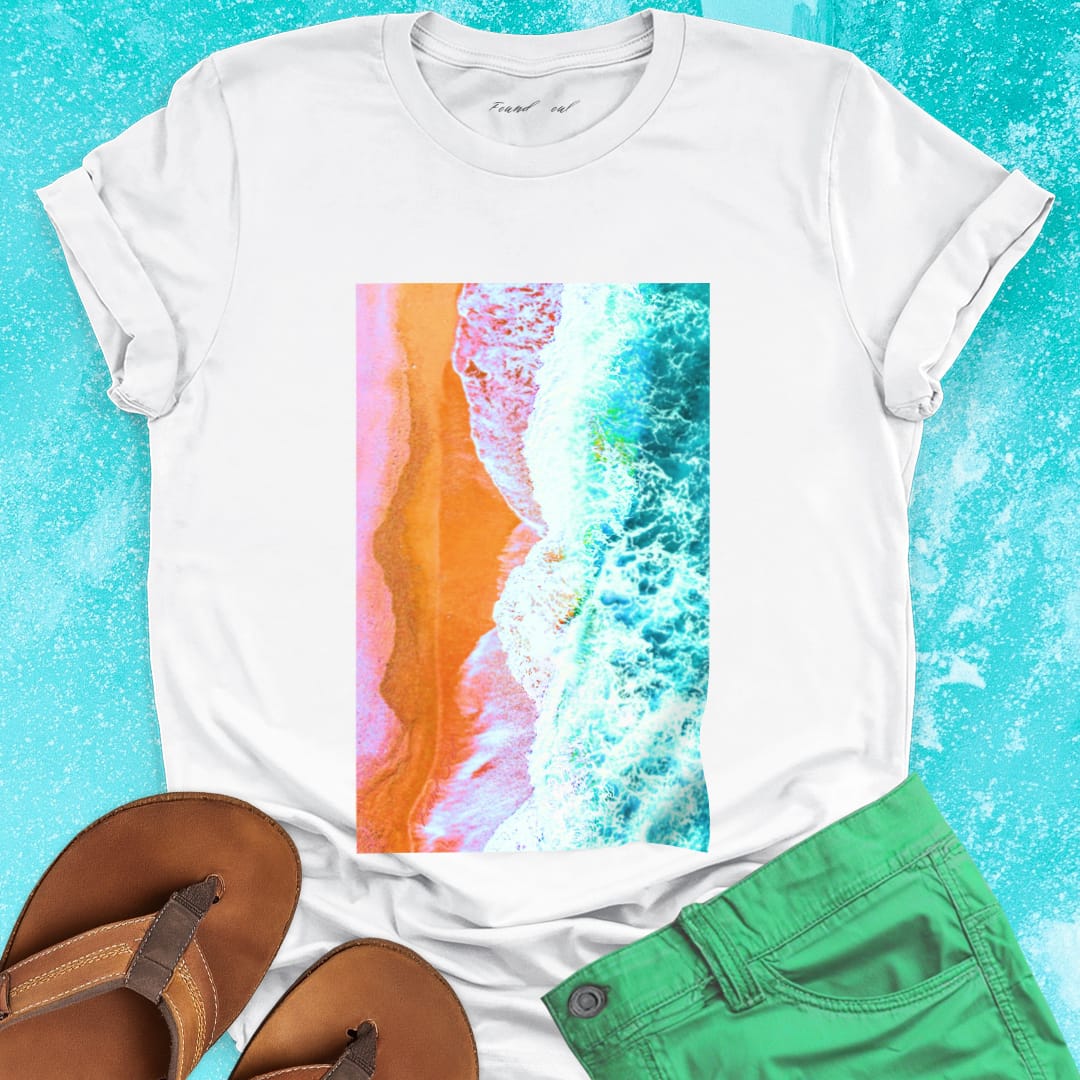 Beach and waves surf blend white t-shirt for healing and coastal peace.