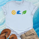 Sun wave leaf symbols light blue t-shirt for elemental wisdom and nature teachings.