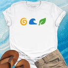 Sun wave leaf symbols white t-shirt for elemental wisdom and nature teachings.