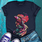 Betta fish with flowing fins navy t-shirt for water dance graceful resistance flow adjustment spiritual movement