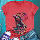 Betta fish with flowing fins red t-shirt for water dance graceful resistance flow adjustment spiritual movement