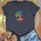 Rainbow starry tree of life dark grey t-shirt for balance equal growth root and branch spiritual grounding harmony