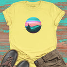 Silhouetted mountain ridges on yellow t-shirt for mountain meditation stillness nature communion