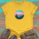 Silhouetted mountain ridges on yellow t-shirt for mountain meditation stillness nature communion