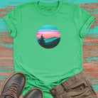 Silhouetted mountain ridges on green t-shirt for mountain meditation stillness nature communion